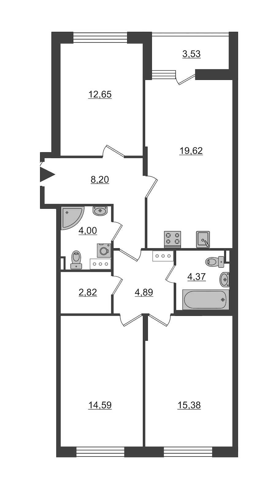 Трехкомнатная квартира в : площадь 90.05 м2 , этаж: 2 – купить в Санкт-Петербурге